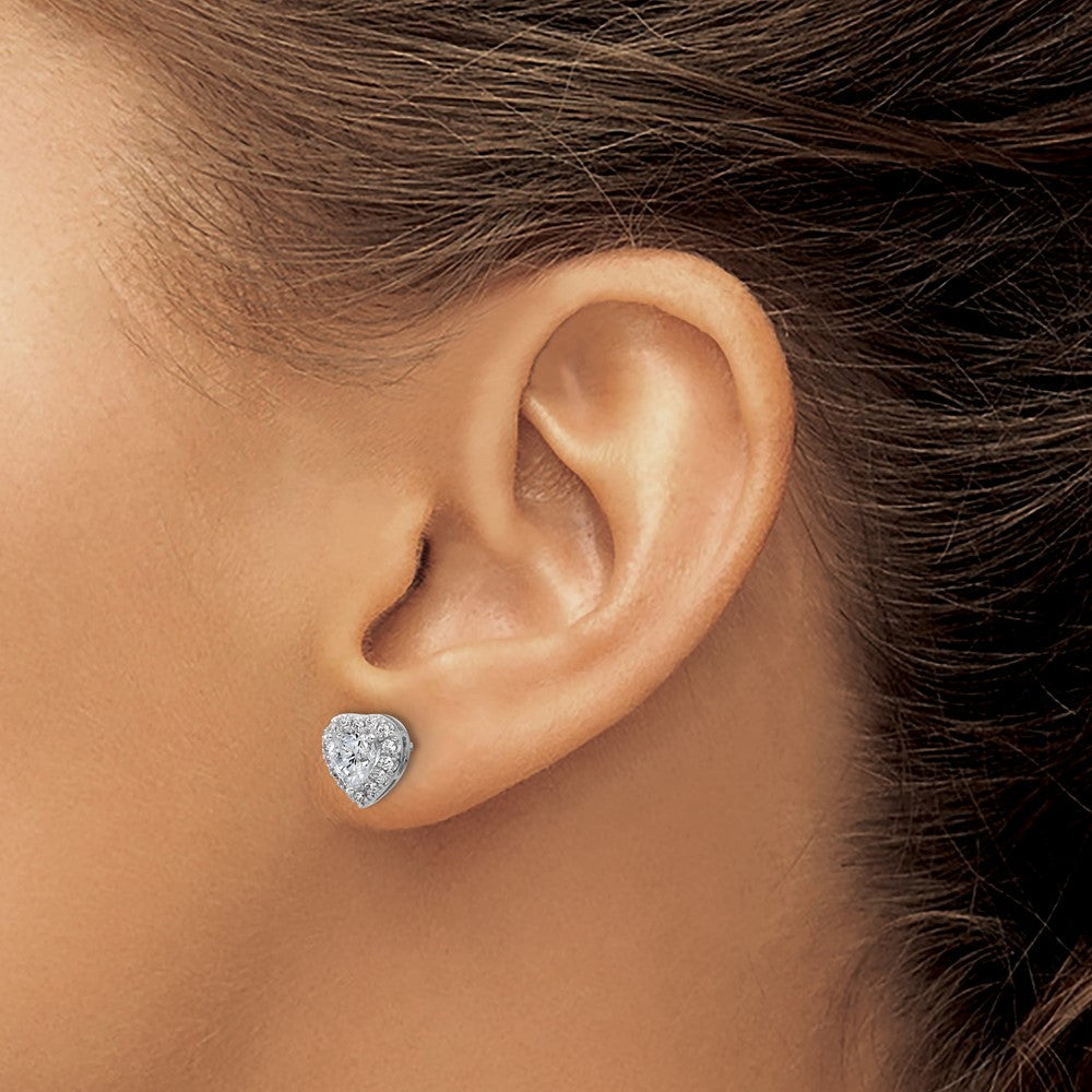 14k White Gold 1 1/4 Ct. Lab Grown Diamond VS/SI+ G+ Halo Heart Post Earrings