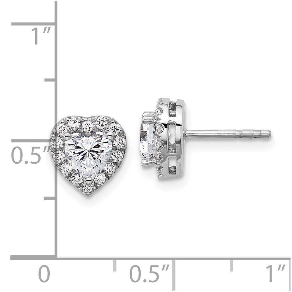 14k White Gold 1 1/4 Ct. Lab Grown Diamond VS/SI+ G+ Complete Halo Heart Post Earrings