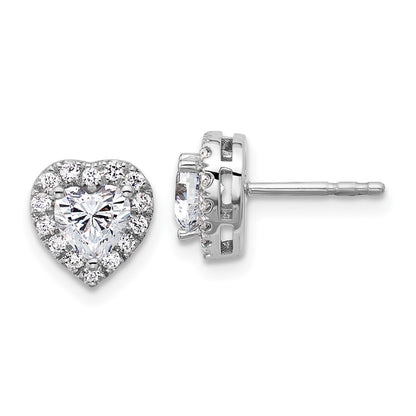 14k White Gold 1 1/4 Ct. Lab Grown Diamond VS/SI+ G+ Complete Halo Heart Post Earrings