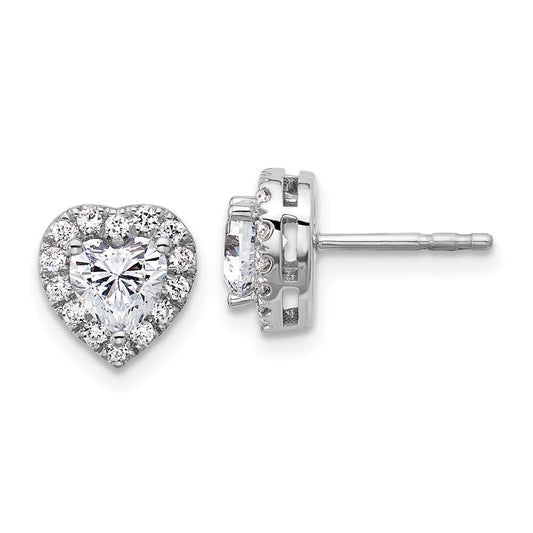 14k White Gold 1 1/4 Ct. Lab Grown Diamond VS/SI+ G+ Complete Halo Heart Post Earrings