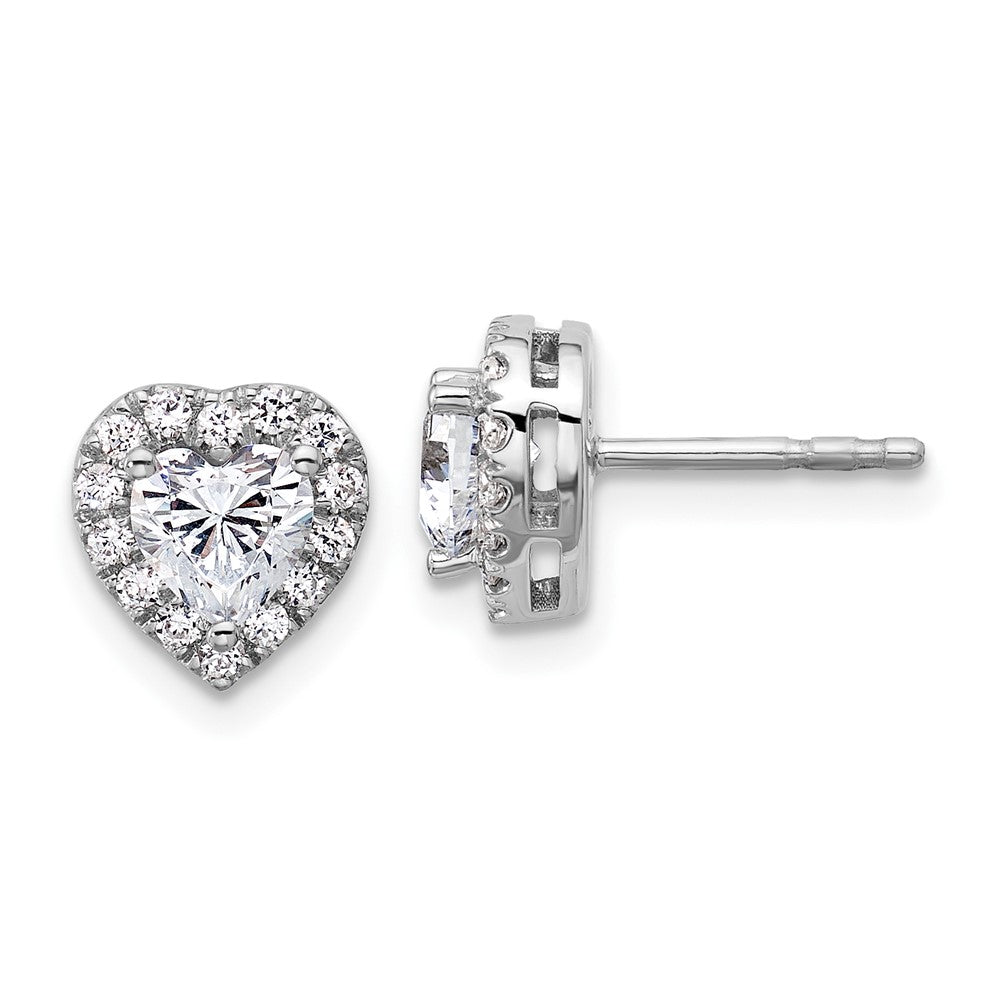 14k White Gold 1/4 Ct. Lab Grown Diamond VS/SI+ G+ 1/2 Center Halo Heart Post Earrings