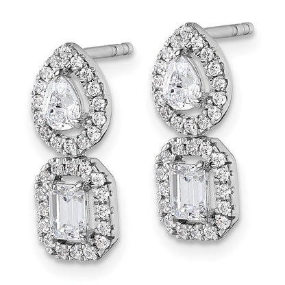 14k White Gold 7/8 Ct. Lab Grown Diamond VS/SI+ G+ Two Stone Dangle Halo Post Earrings