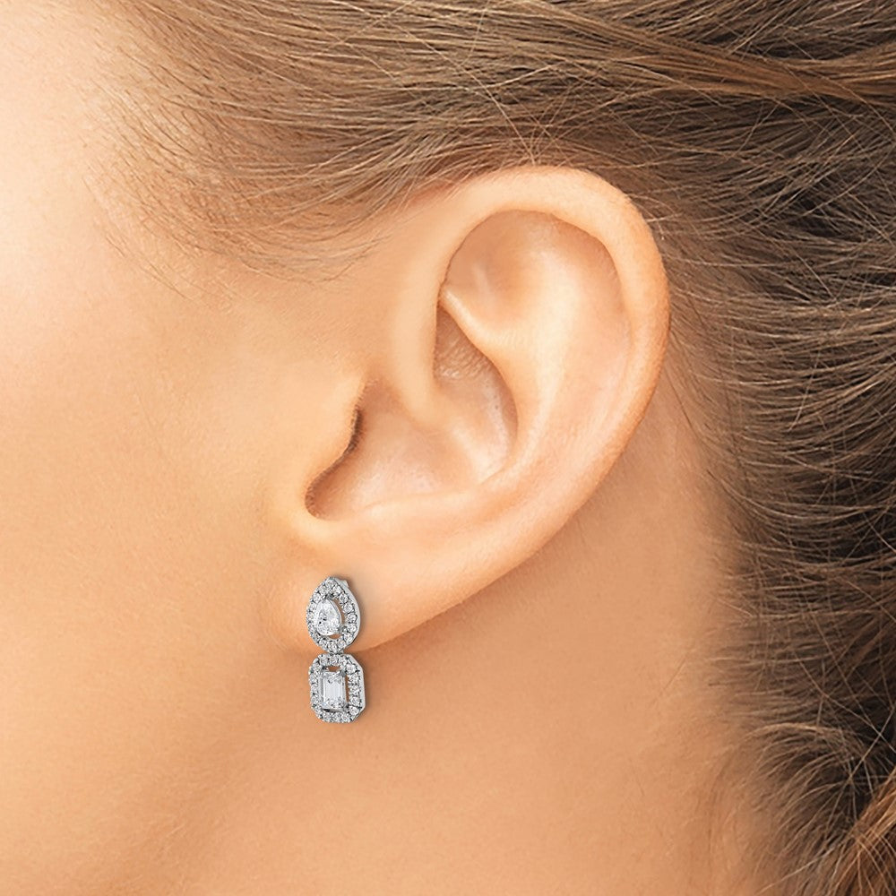 14k White Gold 7/8 Ct. Lab Grown Diamond VS/SI+ G+ Two Stone Dangle Halo Post Earrings