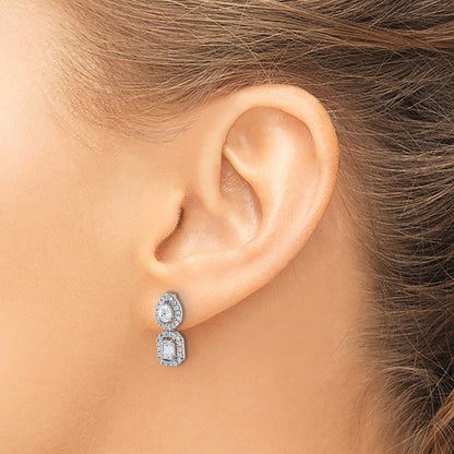 14k White Gold 7/8 Ct. Lab Grown Diamond VS/SI+ G+ Two Stone Dangle Halo Post Earrings