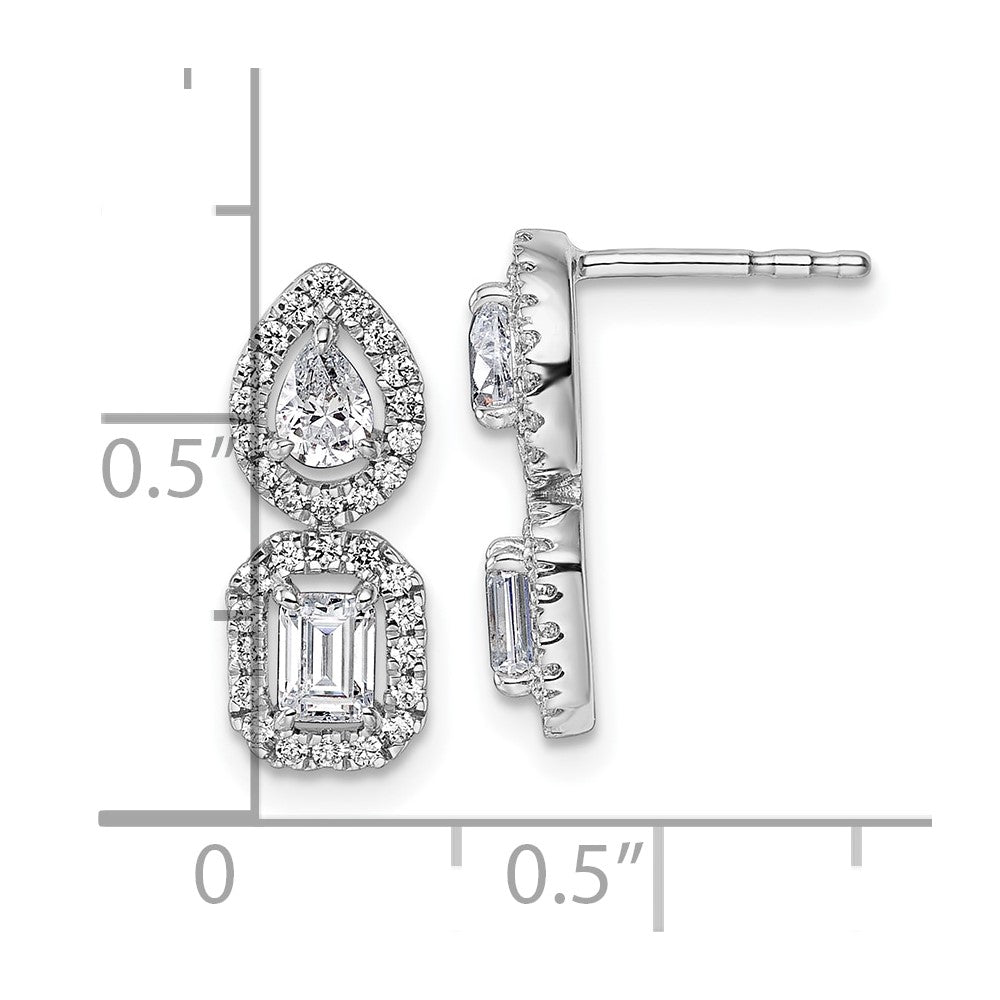 14k White Gold 7/8 Ct. Lab Grown Diamond VS/SI+ G+ Two Stone Dangle Halo Post Earrings