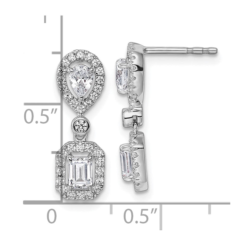 14k White Gold 1 Ct. Lab Grown Diamond VS/SI+ G+ Two Stone Dangle Halo Post Earrings