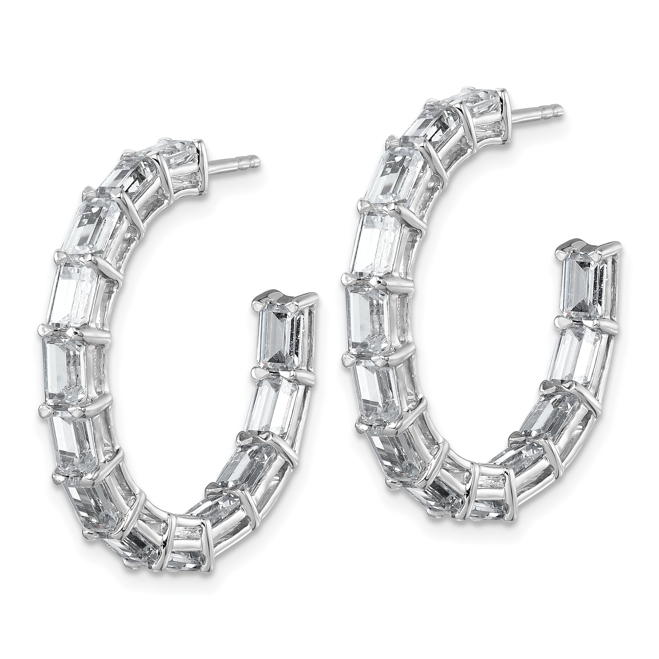 14k White Gold 6 1/2 Ct. Lab Grown Diamond VS/SI+ G+ Emerald In and Out Hoop Earrings