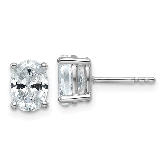14K White Gold 1 1/2 Ctw Lab Grown Diamond Vs+ F+ Oval 4 Prong Heavy Wt. Stud Earrings