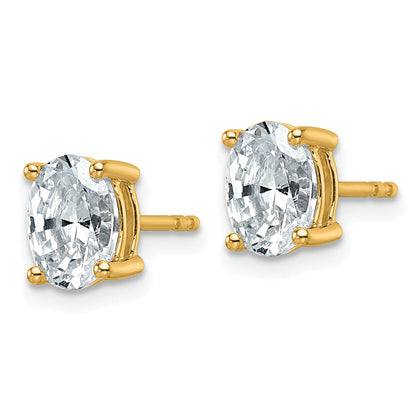 14K Yellow Gold 1 1/2 Ctw Lab Grown Diamond Vs+ F+ Oval 4 Prong Heavy Wt. Stud Earrings