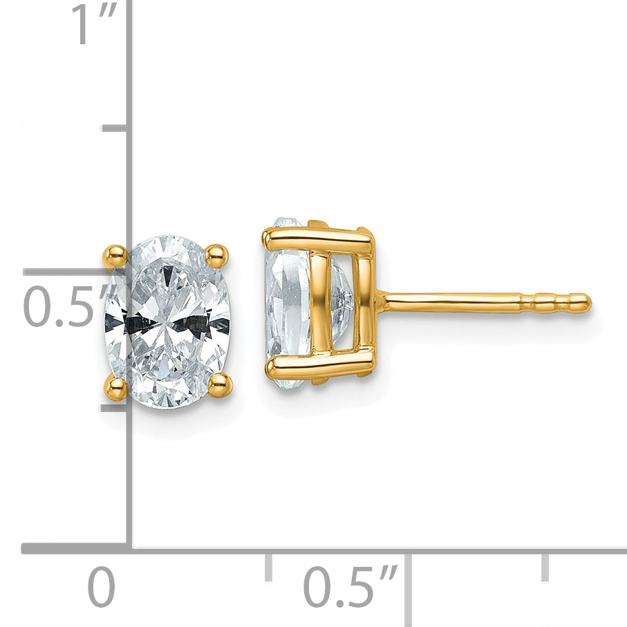 14K Yellow Gold 1 1/2 Ctw Lab Grown Diamond Vs+ F+ Oval 4 Prong Heavy Wt. Stud Earrings