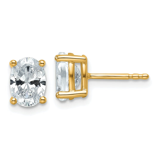 14K Yellow Gold 1 1/2 Ctw Lab Grown Diamond Vs+ F+ Oval 4 Prong Heavy Wt. Stud Earrings