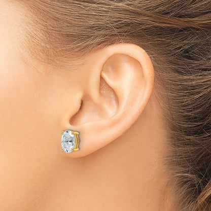 14K Yellow Gold 4 Ctw Lab Grown Diamond Vs+ F+ Oval Prong Heavy Wt. Stud Earrings