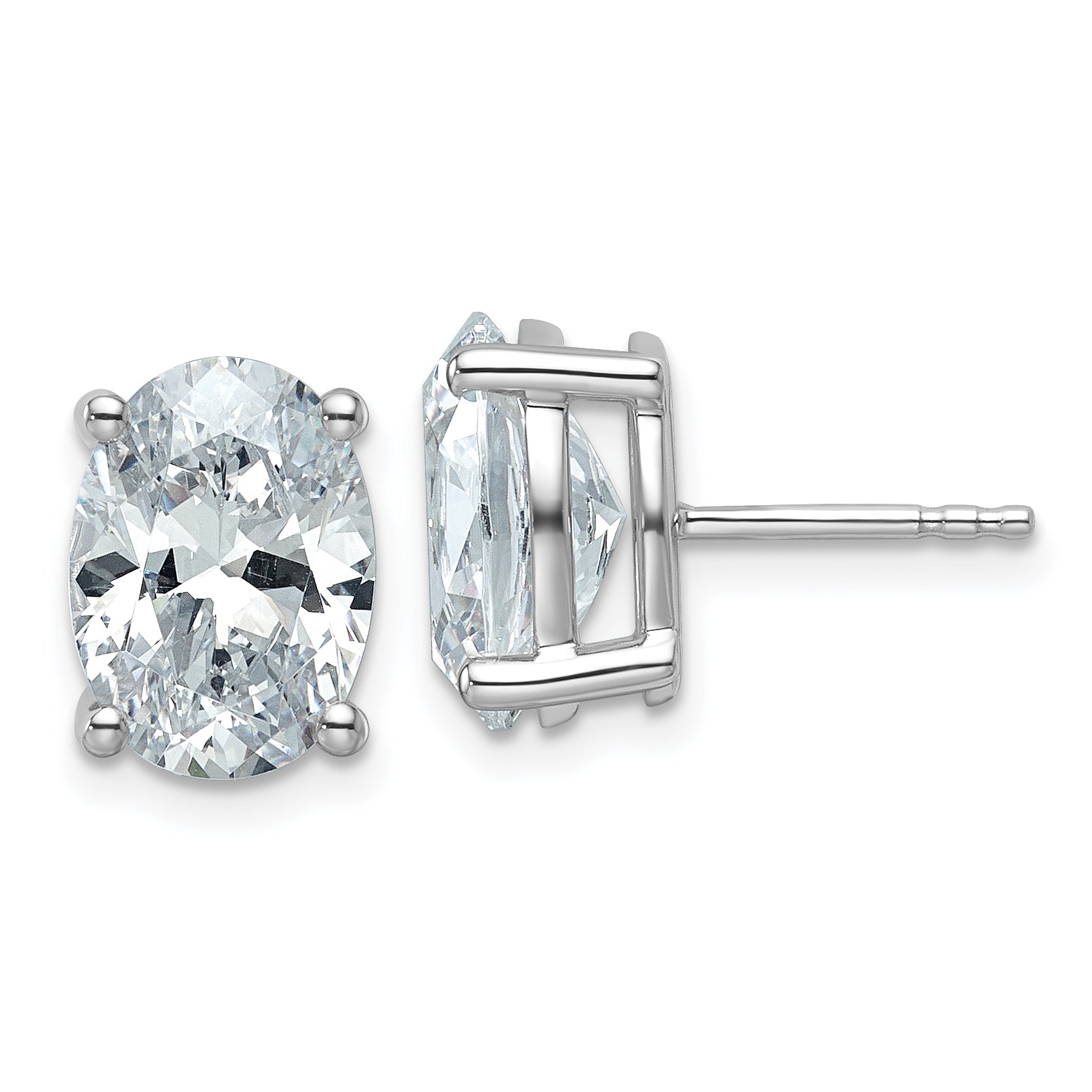 14K White Gold 5 Ctw Lab Grown Diamond Vs+ F+ Oval 4 Prong Heavy Wt. Stud Earrings