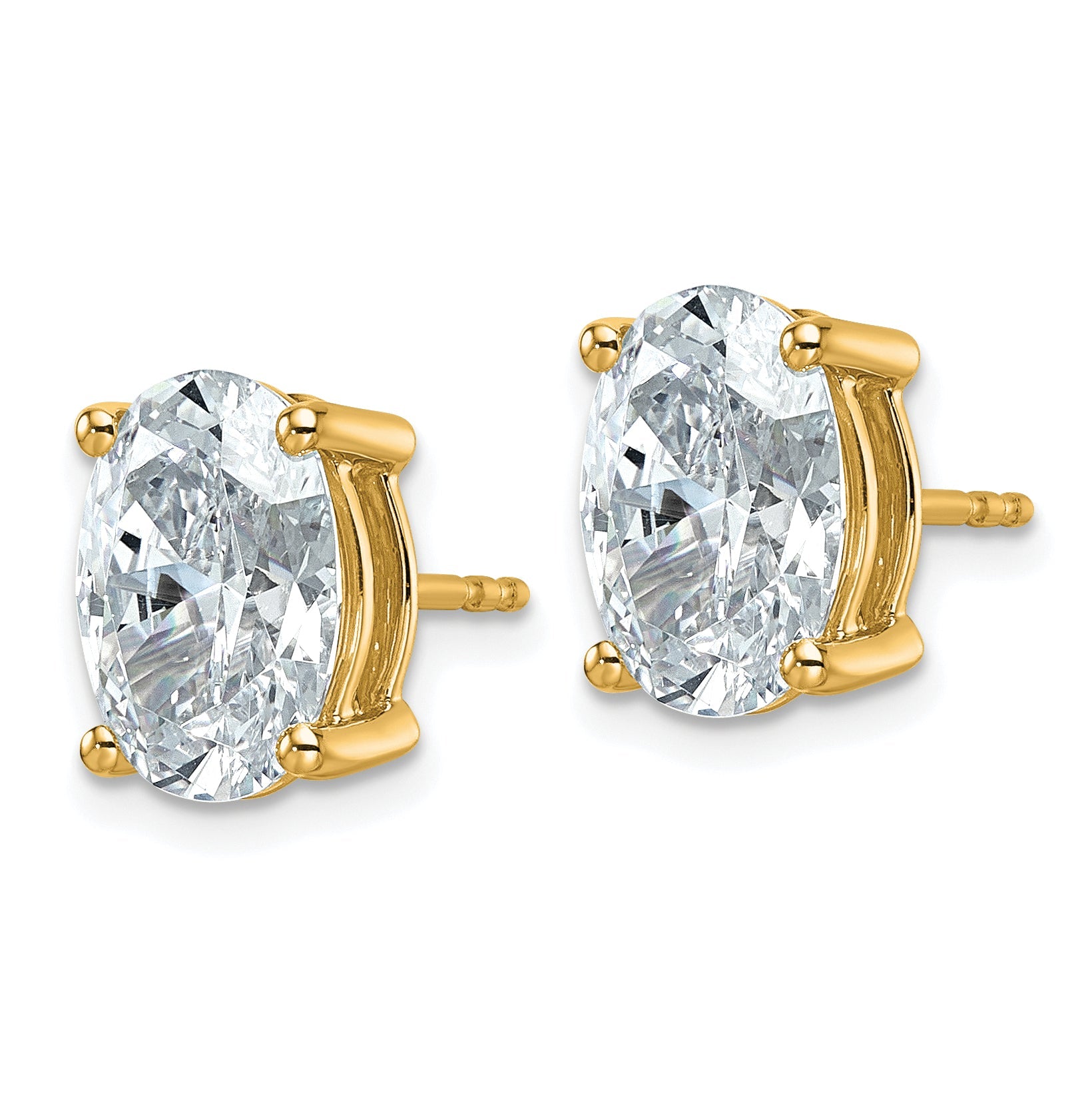 14K Yellow Gold 5 Ctw Lab Grown Diamond Vs+ F+ Oval 4 Prong Heavy Wt. Stud Earrings