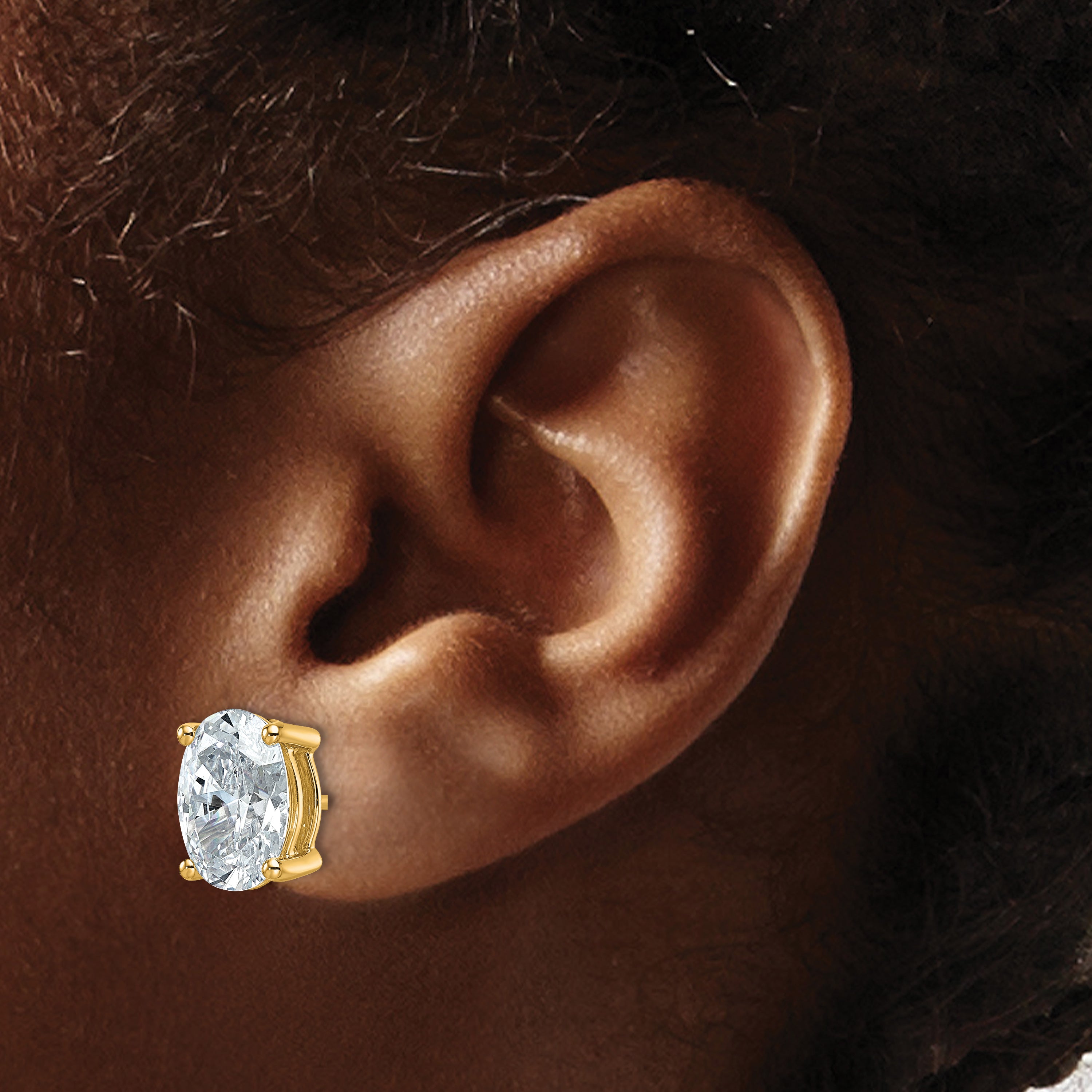 14K Yellow Gold 5 Ctw Lab Grown Diamond Vs+ F+ Oval 4 Prong Heavy Wt. Stud Earrings