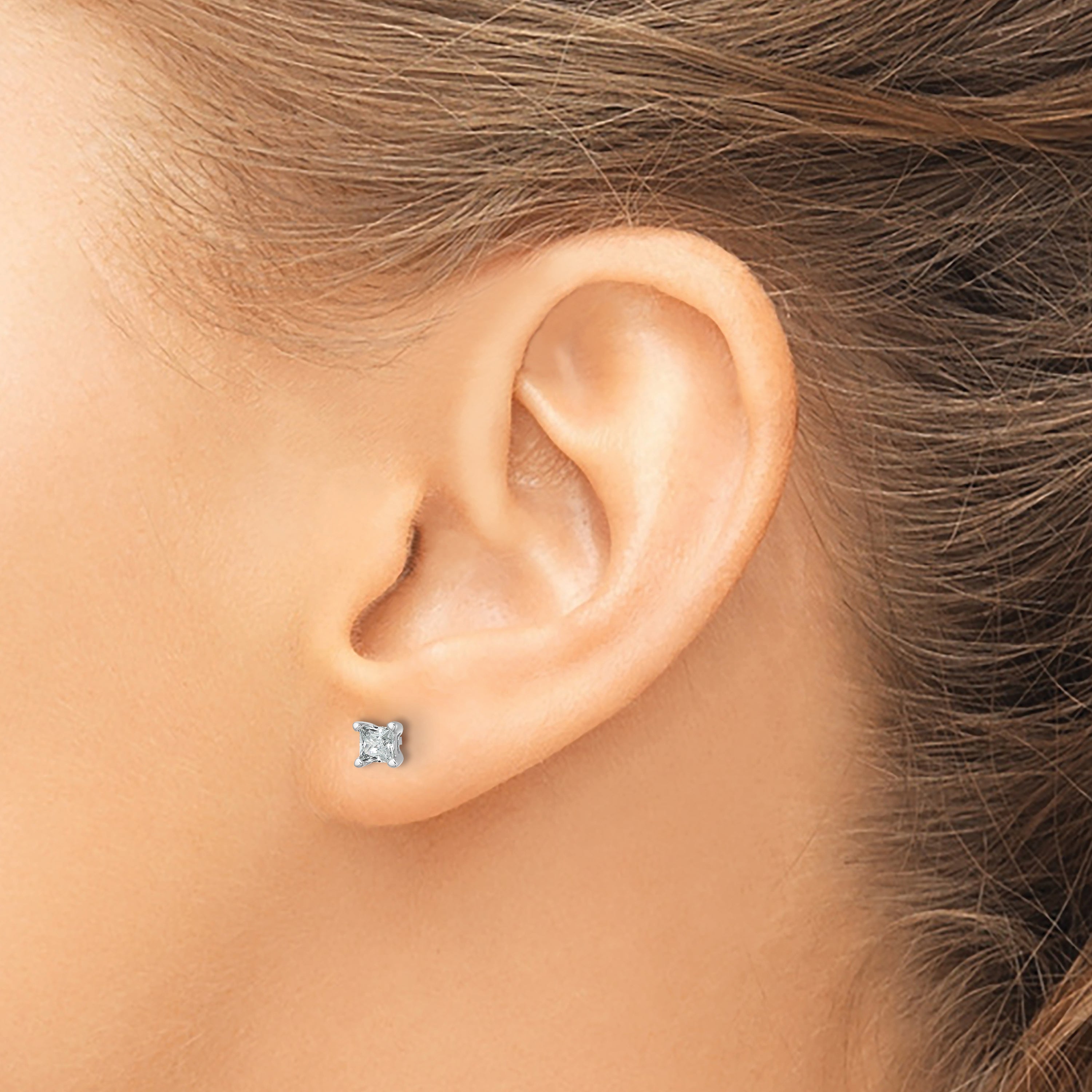 14K White Gold 1/2 Ctw Lab Grown Diamond Vs+ F+ Princess 4 Prong Heavy Wt. Stud Earrings