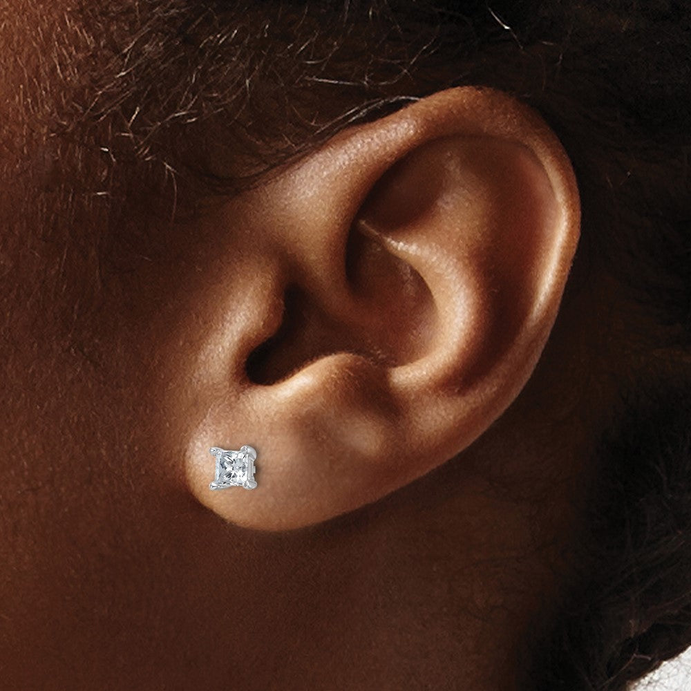 14K White Gold 3/4 Ctw Lab Grown Diamond Vs+ F+ Princess 4 Prong Heavy Wt. Stud Earrings