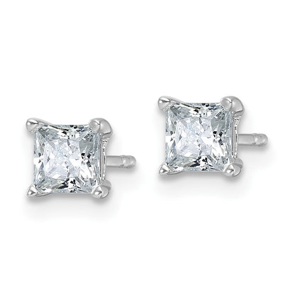 14K White Gold 1 Ctw Lab Grown Diamond Vs+ F+ Princess 4 Prong Heavy Wt. Stud Earrings