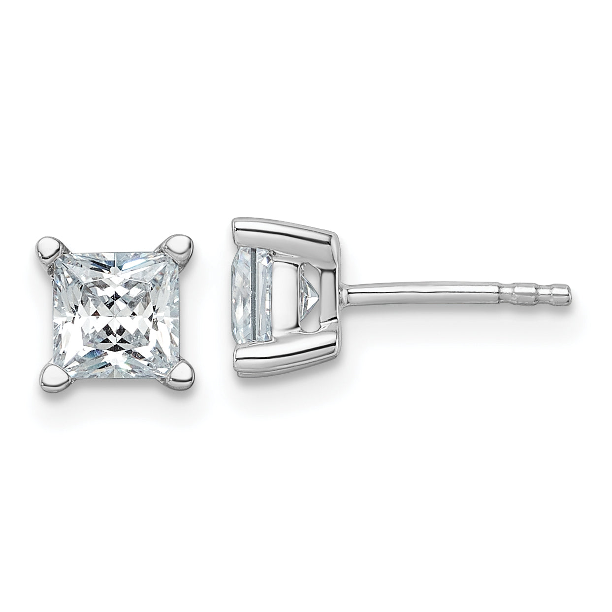 14K White Gold 1 1/2 Ctw Lab Grown Diamond Vs+ F+ Princess 4 Prong Heavy Wt. Stud Earrings