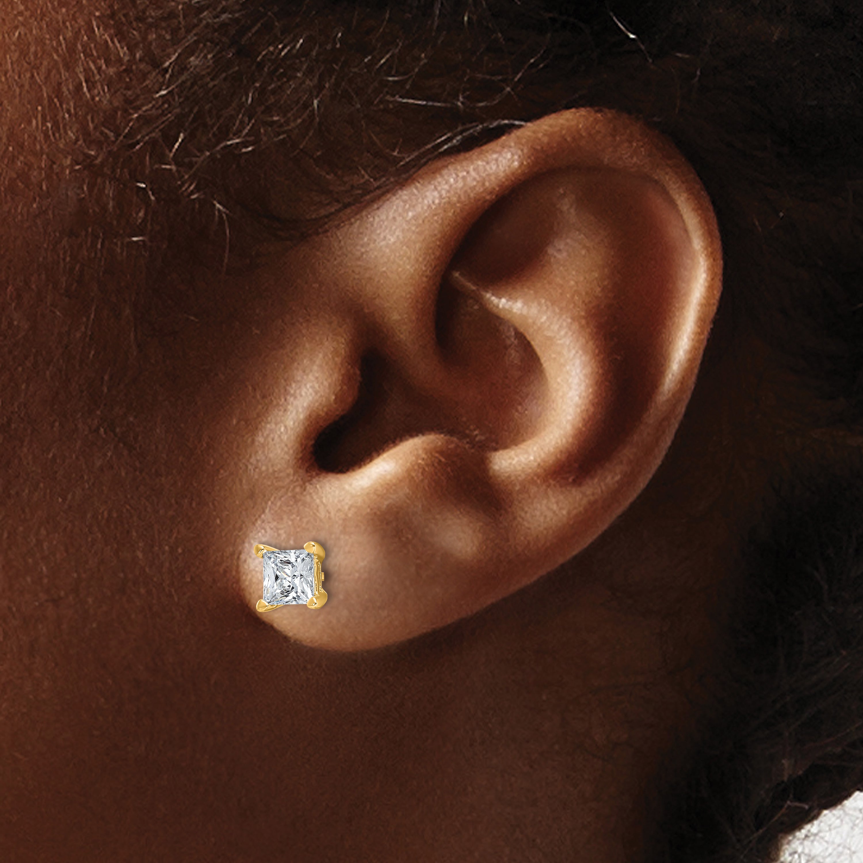 14K Yellow Gold 1 1/2 Ctw Lab Grown Diamond Vs+ F+ Princess 4 Prong Heavy Wt. Stud Earrings