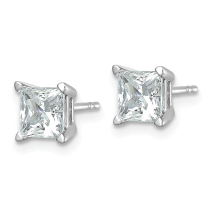 14K White Gold 2 Ctw Lab Grown Diamond Vs+ F+ Princess 4 Prong Heavy Wt. Stud Earrings