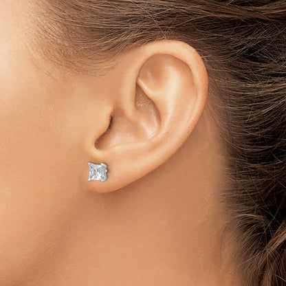 14K White Gold 2 Ctw Lab Grown Diamond Vs+ F+ Princess 4 Prong Heavy Wt. Stud Earrings
