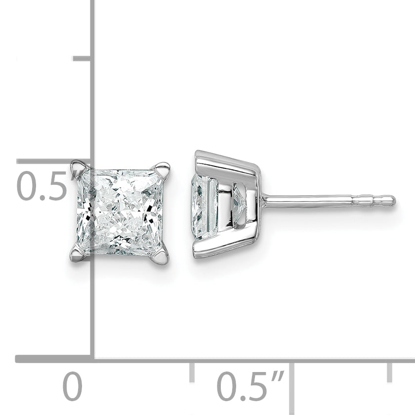 14K White Gold 2 Ctw Lab Grown Diamond Vs+ F+ Princess 4 Prong Heavy Wt. Stud Earrings