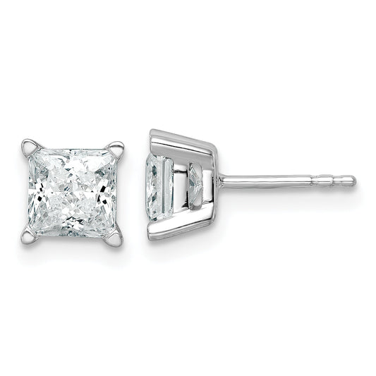 14K White Gold 2 Ctw Lab Grown Diamond Vs+ F+ Princess 4 Prong Heavy Wt. Stud Earrings