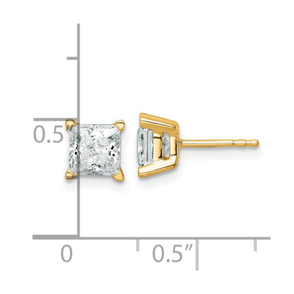 14K Yellow Gold 2 Ctw Lab Grown Diamond Vs+ F+ Princess 4 Prong Heavy Wt. Stud Earrings