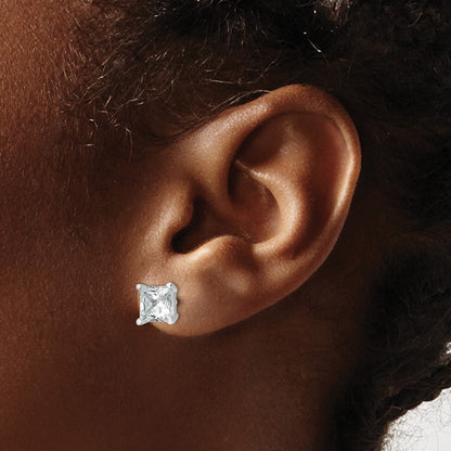 14K White Gold 4 Ctw Lab Grown Diamond Vs+ F+ Princess Prong Heavy Wt. Stud Earrings