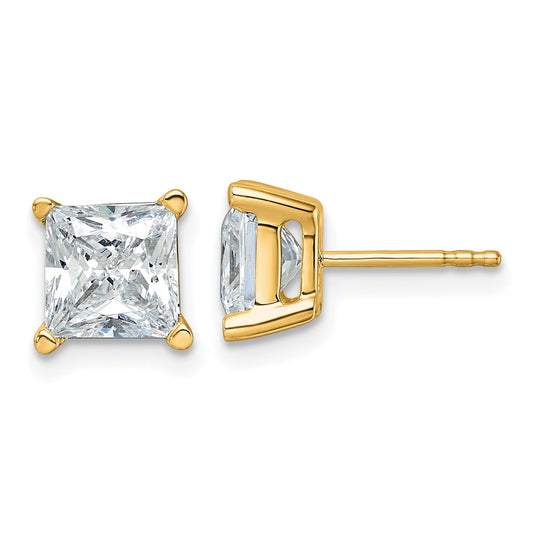 14K Yellow Gold 4 Ctw Lab Grown Diamond Vs+ F+ Princess Prong Heavy Wt. Stud Earrings