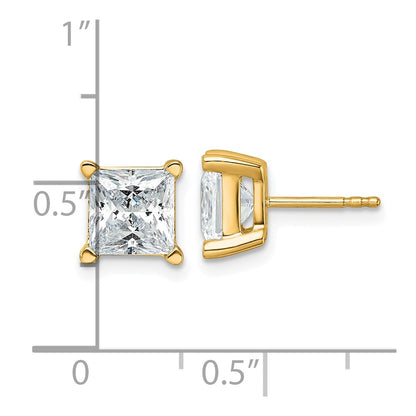 14K Yellow Gold 5 Ctw Lab Grown Diamond Vs+ F+ Princess 4 Prong Heavy Wt. Stud Earrings