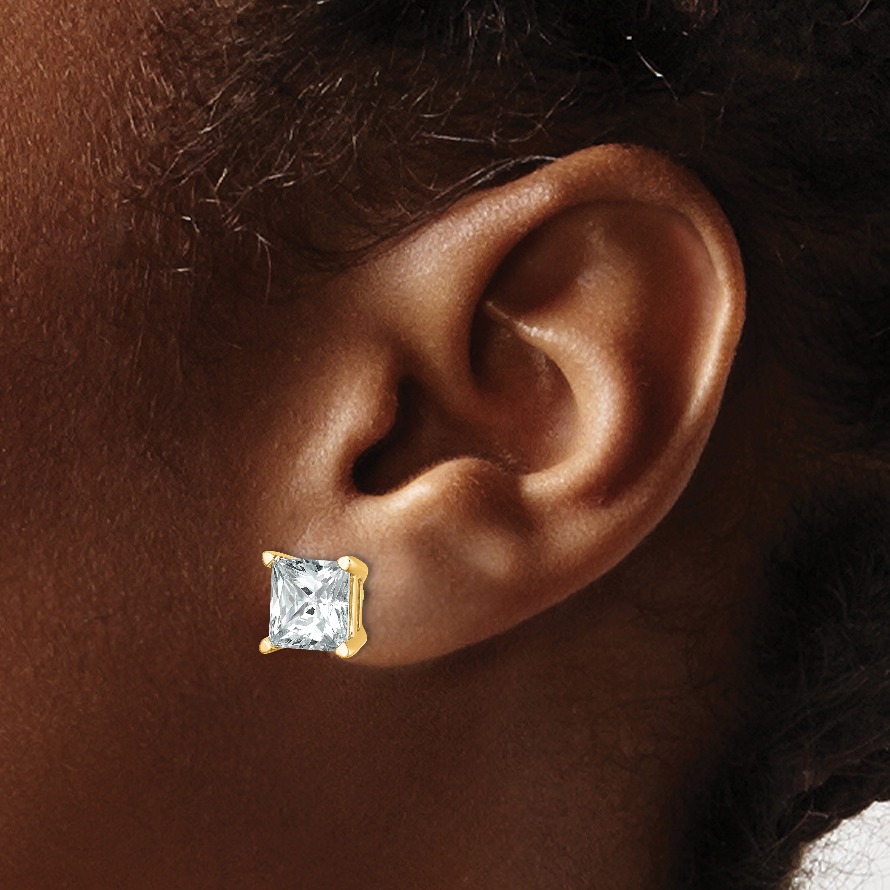 14K Yellow Gold 6 Ctw Lab Grown Diamond Vs+ F+ Princess 4 Prong Heavy Wt. Stud Earrings