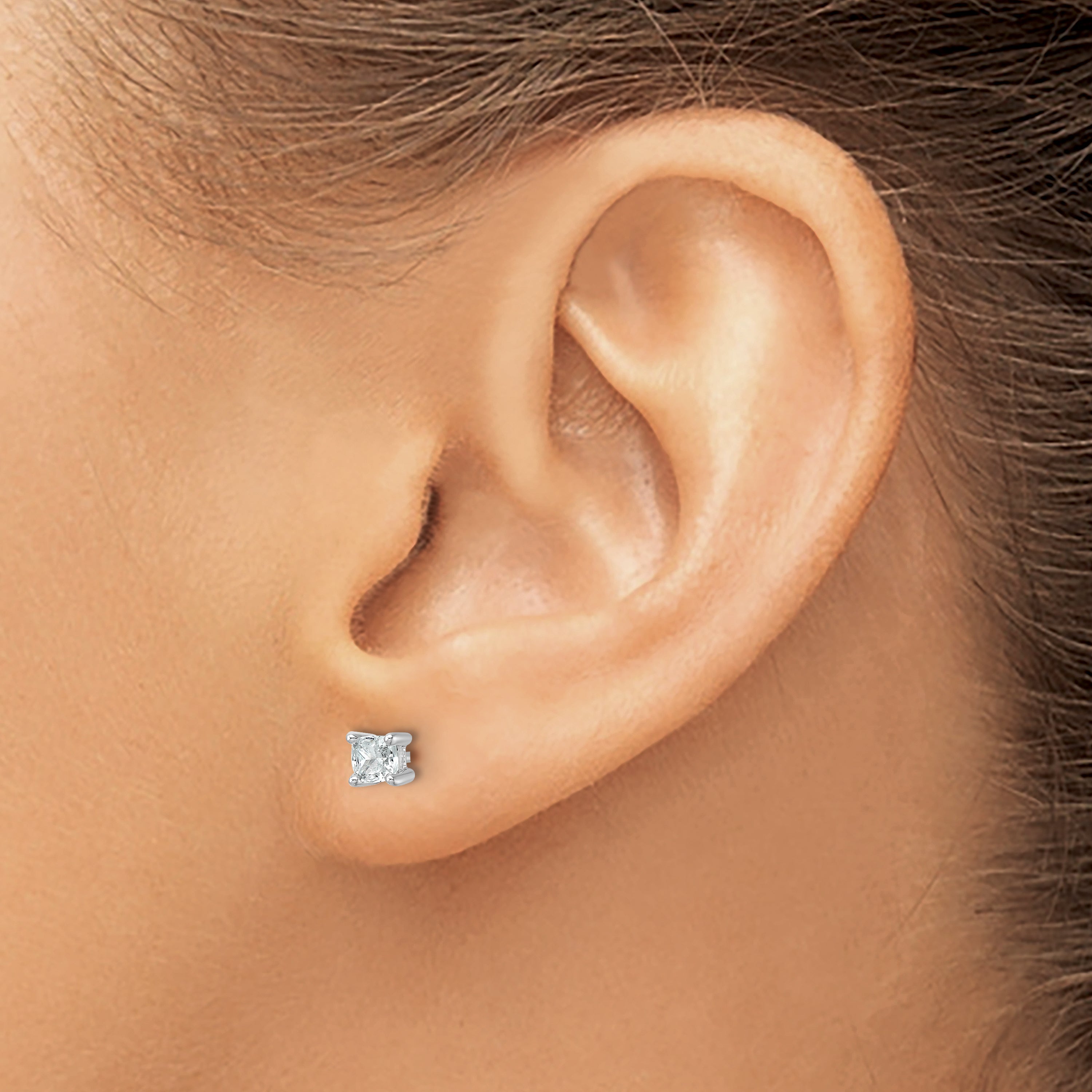 14K White Gold 1/2 Ctw Lab Grown Diamond Vs+ F+ Cushion 4 Prong Heavy Wt. Stud Earrings
