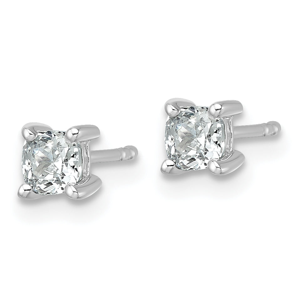 14K White Gold 3/4 Ctw Lab Grown Diamond Vs+ F+ Cushion 4 Prong Heavy Wt. Stud Earrings