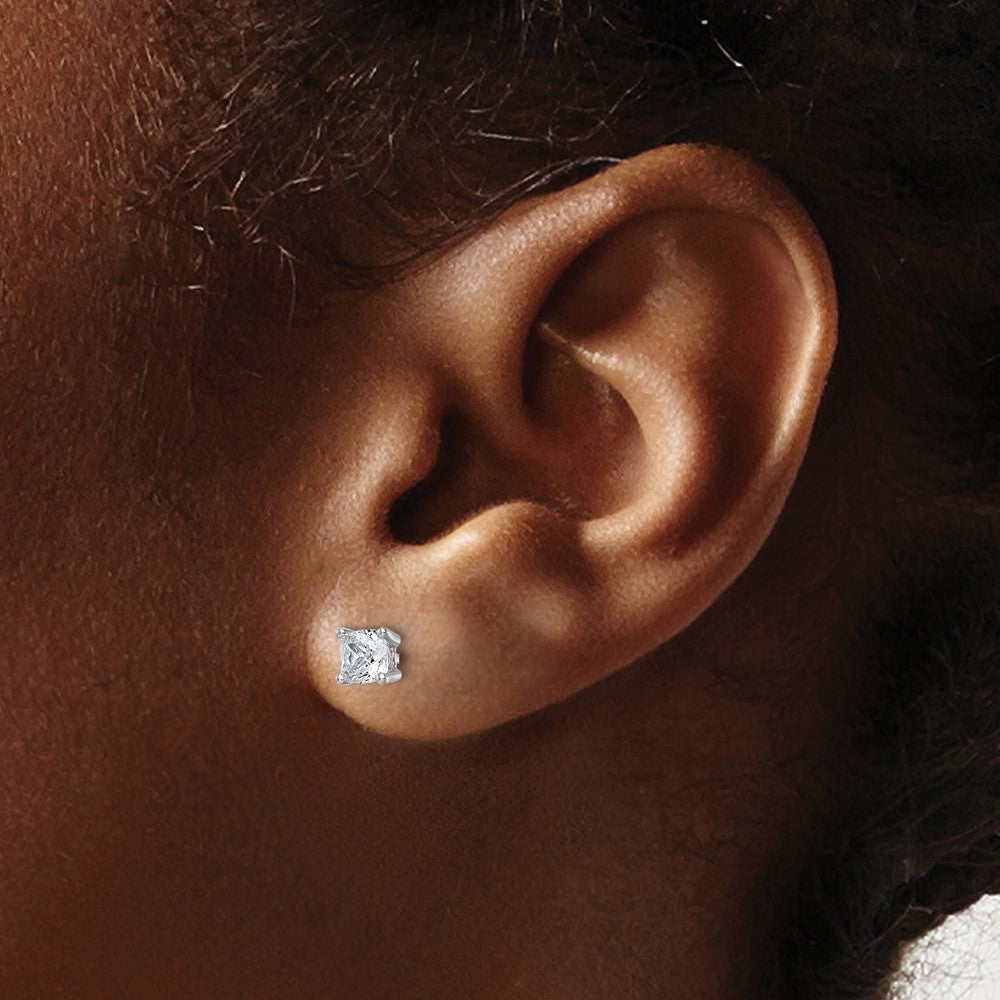 14K White Gold 1 Ctw Lab Grown Diamond Vs+ F+ Cushion 4 Prong Heavy Wt. Stud Earrings
