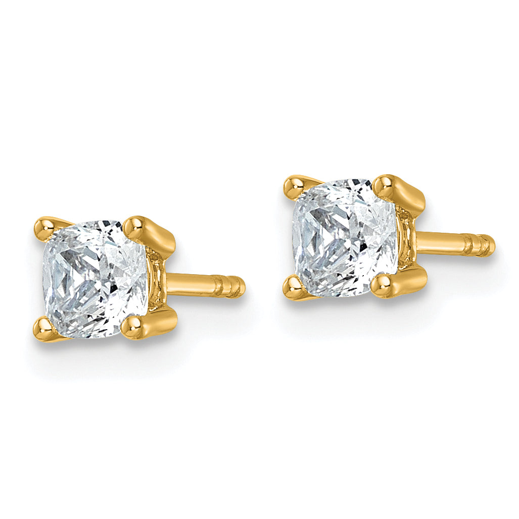 14K Yellow Gold 1 Ctw Lab Grown Diamond Vs+ F+ Cushion 4 Prong Heavy Wt. Stud Earrings