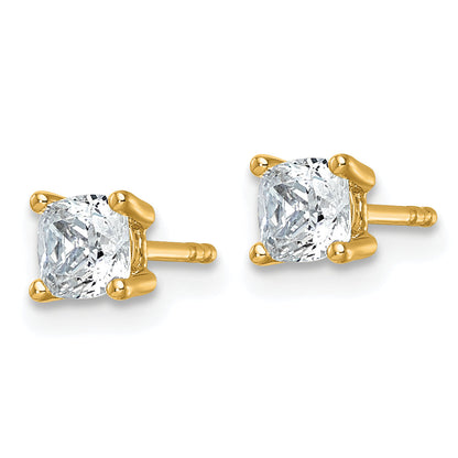 14K Yellow Gold 1 Ctw Lab Grown Diamond Vs+ F+ Cushion 4 Prong Heavy Wt. Stud Earrings