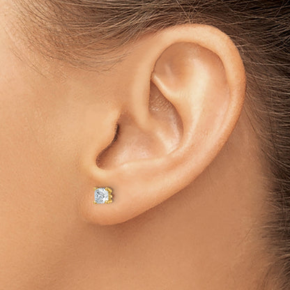 14K Yellow Gold 1 Ctw Lab Grown Diamond Vs+ F+ Cushion 4 Prong Heavy Wt. Stud Earrings