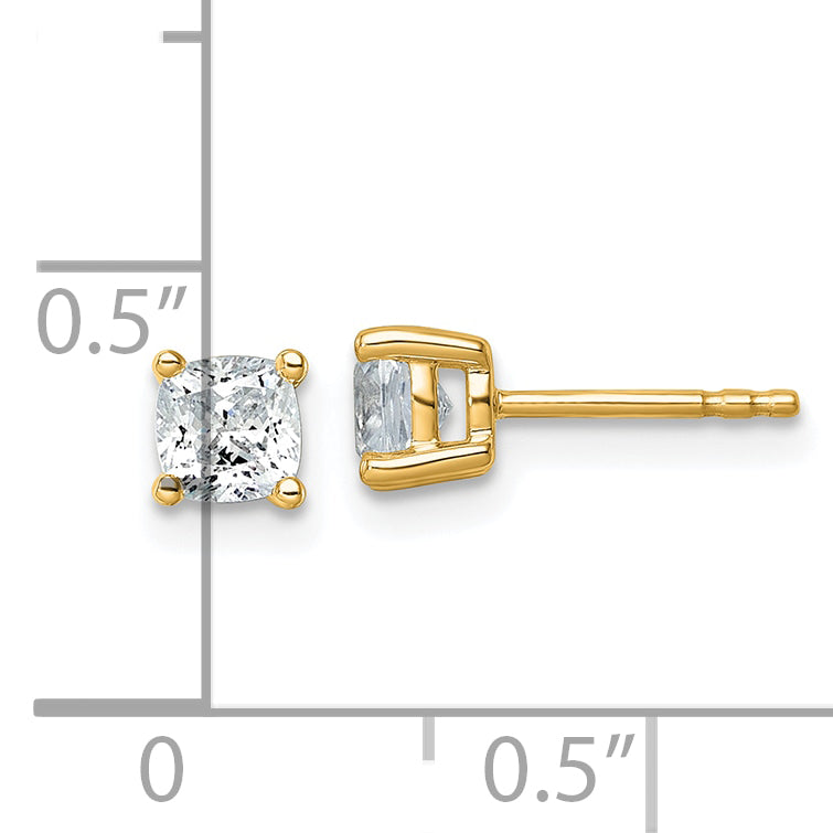 14K Yellow Gold 1 Ctw Lab Grown Diamond Vs+ F+ Cushion 4 Prong Heavy Wt. Stud Earrings