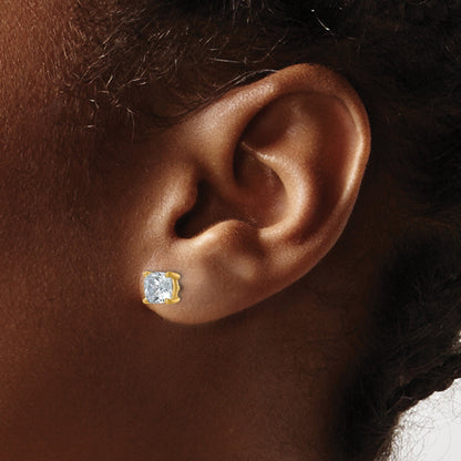 14K Yellow Gold 2 Ctw Lab Grown Diamond Vs+ F+ Cushion 4 Prong Heavy Wt. Stud Earrings