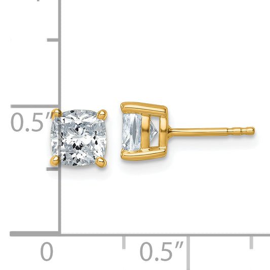 14K Yellow Gold 2 Ctw Lab Grown Diamond Vs+ F+ Cushion 4 Prong Heavy Wt. Stud Earrings