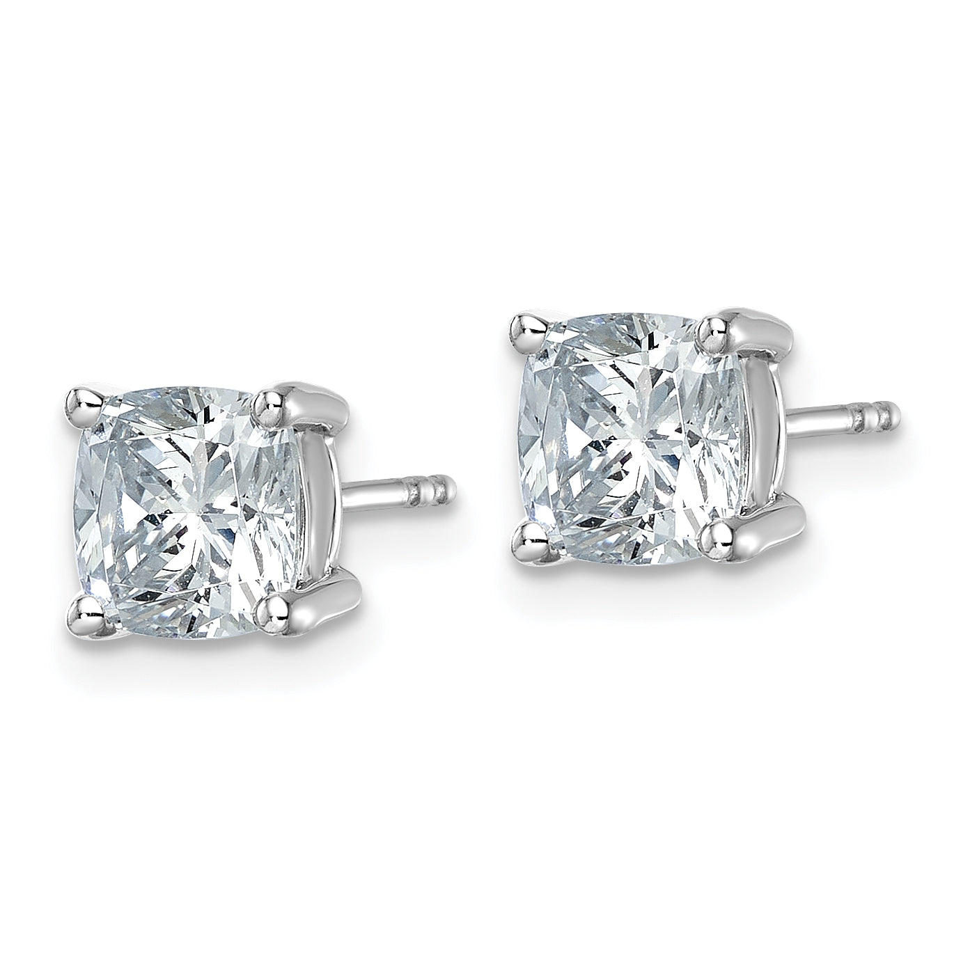 14K White Gold 3 Ctw Lab Grown Diamond Vs+ F+ Cushion 4 Prong Heavy Wt. Stud Earrings