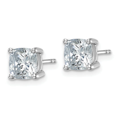 14K White Gold 3 Ctw Lab Grown Diamond Vs+ F+ Cushion 4 Prong Heavy Wt. Stud Earrings