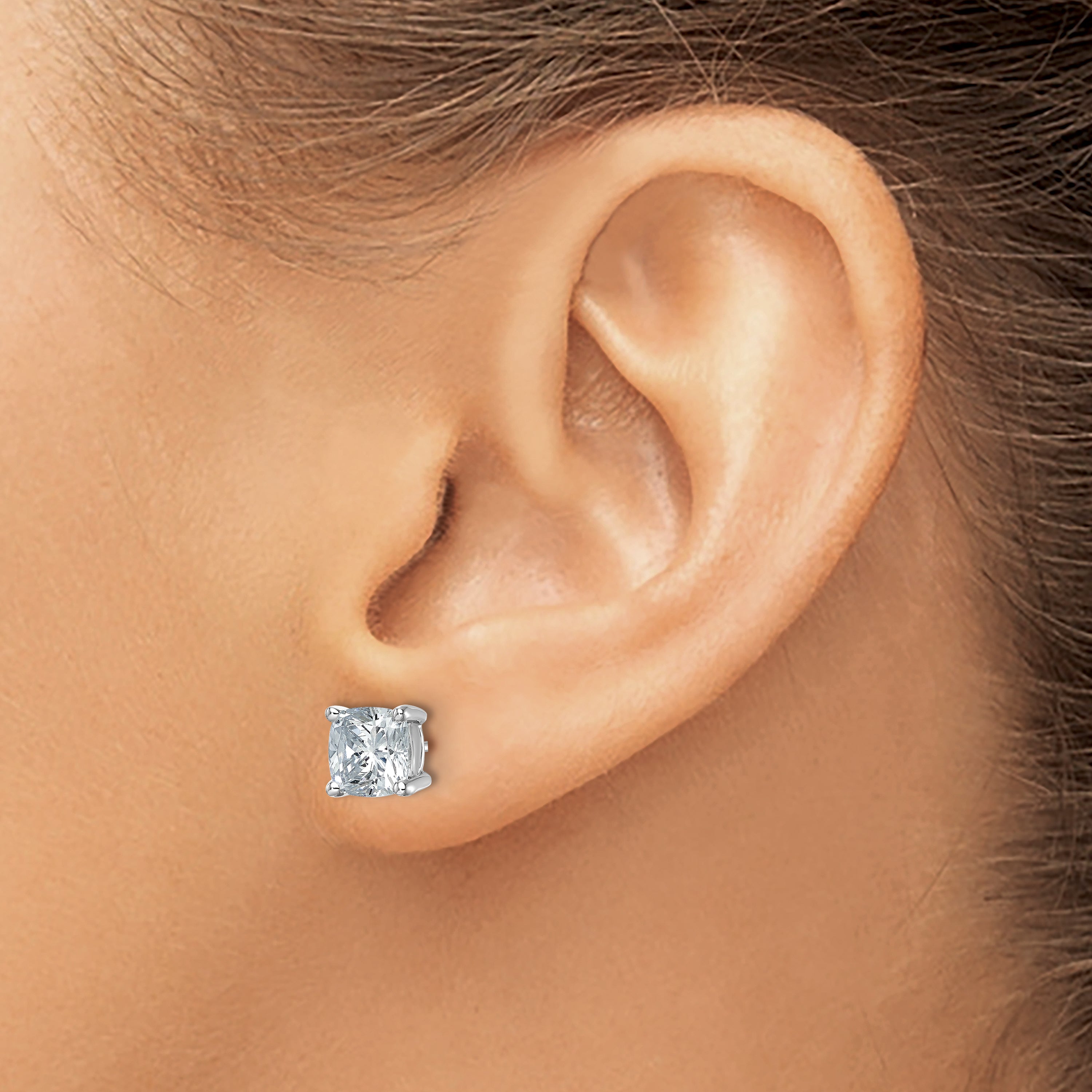14K White Gold 3 Ctw Lab Grown Diamond Vs+ F+ Cushion 4 Prong Heavy Wt. Stud Earrings