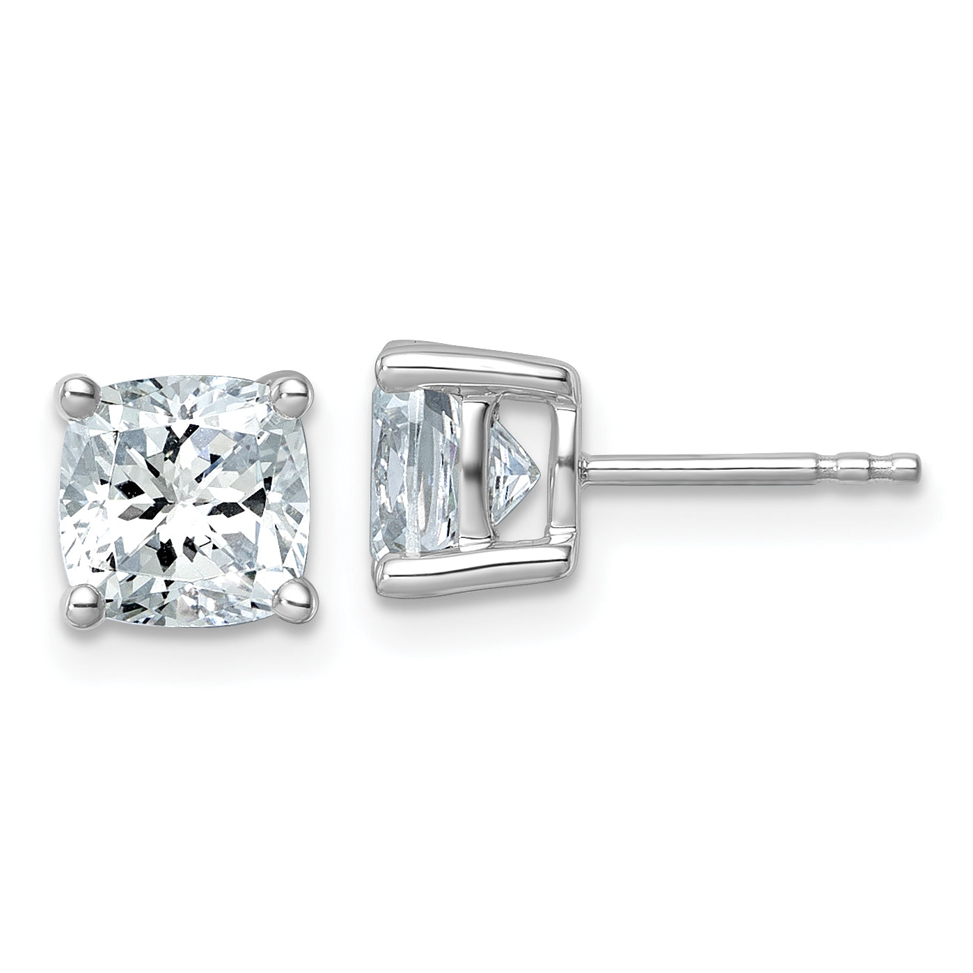 14K White Gold 3 Ctw Lab Grown Diamond Vs+ F+ Cushion 4 Prong Heavy Wt. Stud Earrings