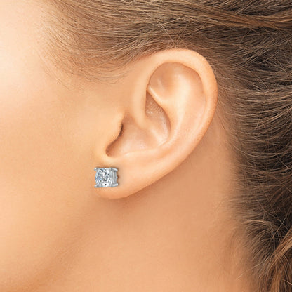 14K White Gold 4 Ctw Lab Grown Diamond Vs+ F+ Cushion Prong Heavy Wt. Stud Earrings