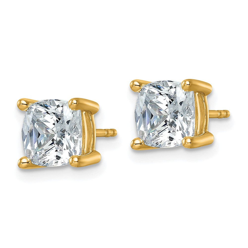 14K Yellow Gold 4 Ctw Lab Grown Diamond Vs+ F+ Cushion Prong Heavy Wt. Stud Earrings