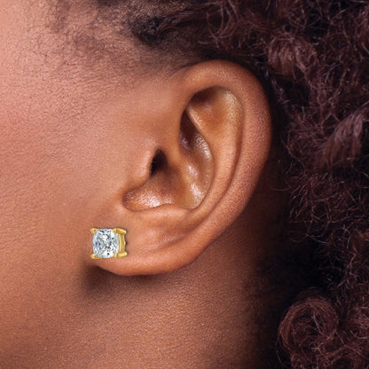 14K Yellow Gold 4 Ctw Lab Grown Diamond Vs+ F+ Cushion Prong Heavy Wt. Stud Earrings