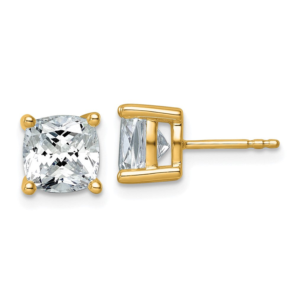 14K Yellow Gold 4 Ctw Lab Grown Diamond Vs+ F+ Cushion Prong Heavy Wt. Stud Earrings